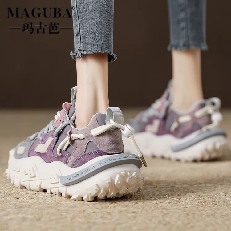 MAGUBA/玛古芭厚底增高紫色老爹鞋女个性拼色运动鞋2025新款休闲