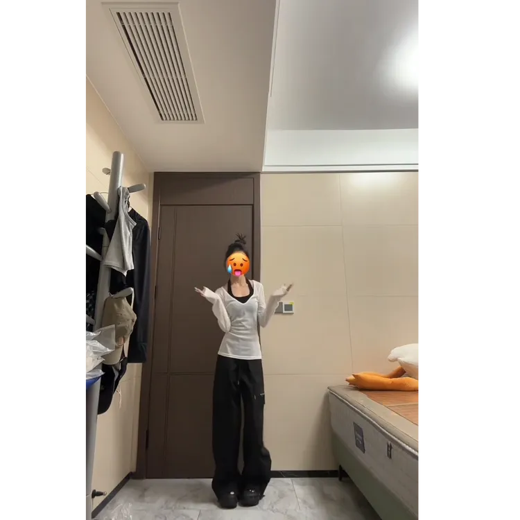 春秋款薄款长袖罩衫T恤内搭挂脖小背心两件套搭高腰长裤显瘦套装