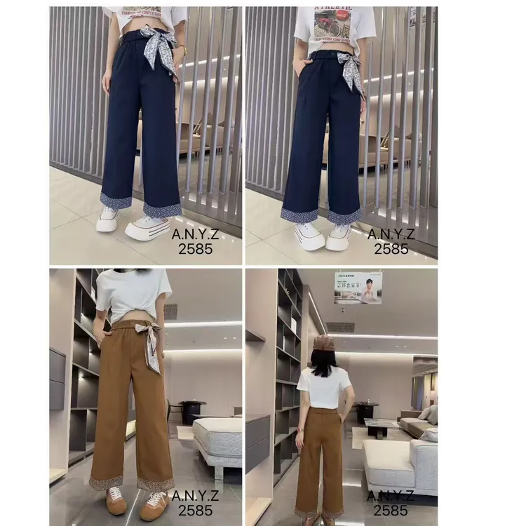 丝巾飘带时尚小个子阔腿法棍裤女秋2025年新款爆款裤子洋气直筒裤