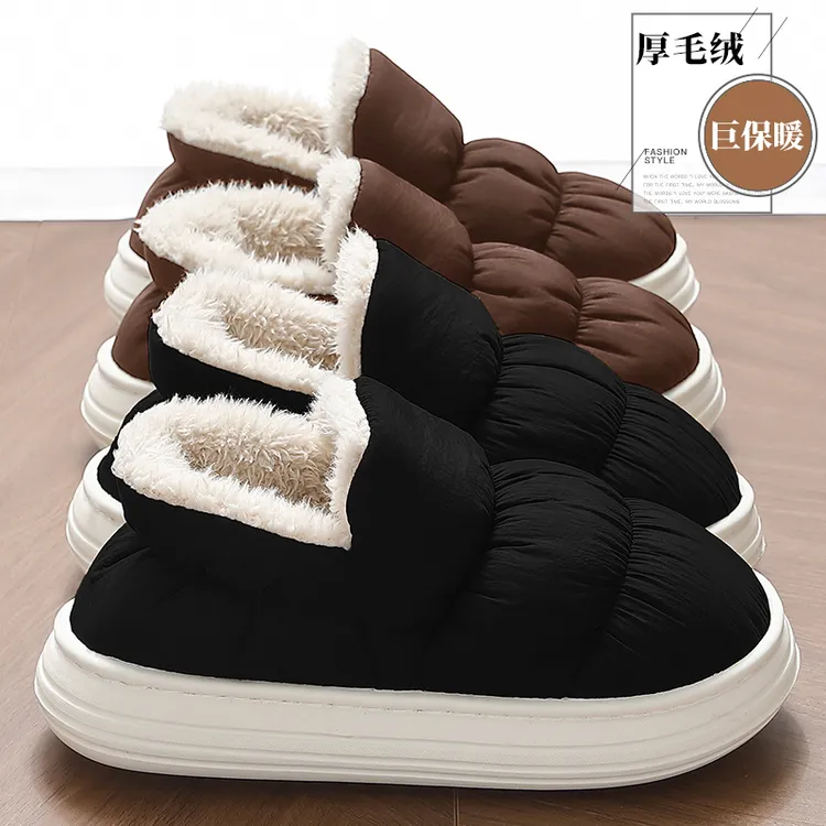 防水防风男款高帮棉拖鞋冬季羽绒布包跟加绒加厚保暖踩屎感棉鞋男