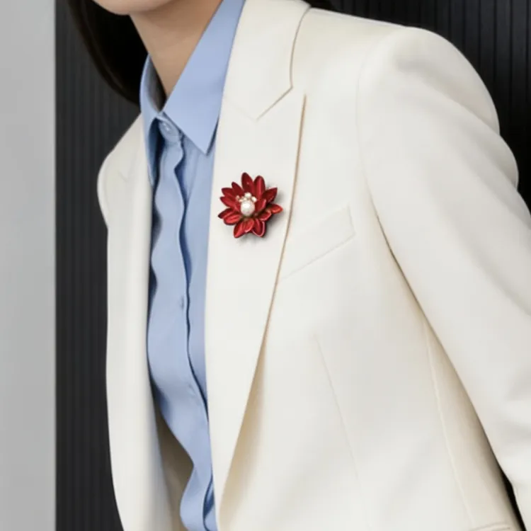 订婚结婚红色莲花胸花外套大衣胸针款2025款百搭胸针饰品高档