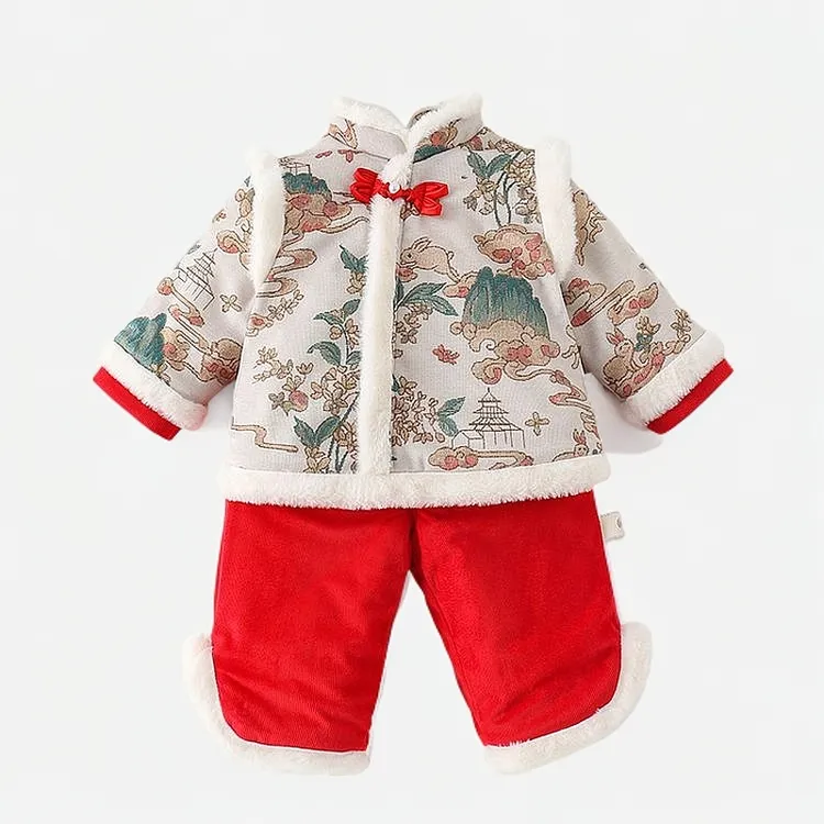 女冬季套装中国风棉衣加厚秋冬婴儿幼儿亲肤拜年服周岁礼服1-3岁