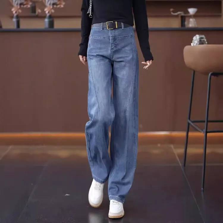 复古蓝牛仔裤裤子女春秋季2025年新款高腰宽松显瘦直筒弯刀裤女款