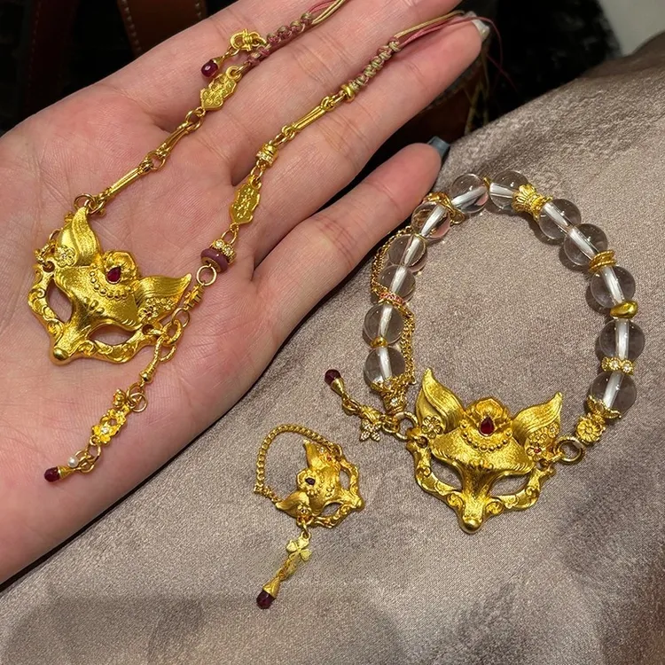 铜合金吊坠 【澜焰狐面】金色小狐狸面具吊坠项链手串戒指项链配饰.