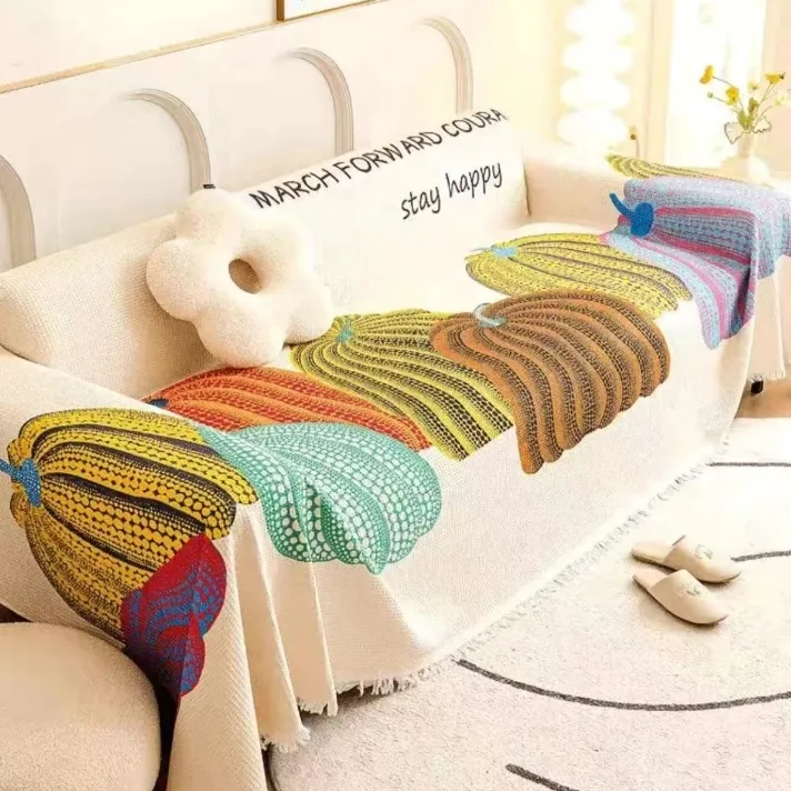 多彩南瓜90*90南瓜沙发巾沙发垫防滑四季通用一片式简约客厅盖布