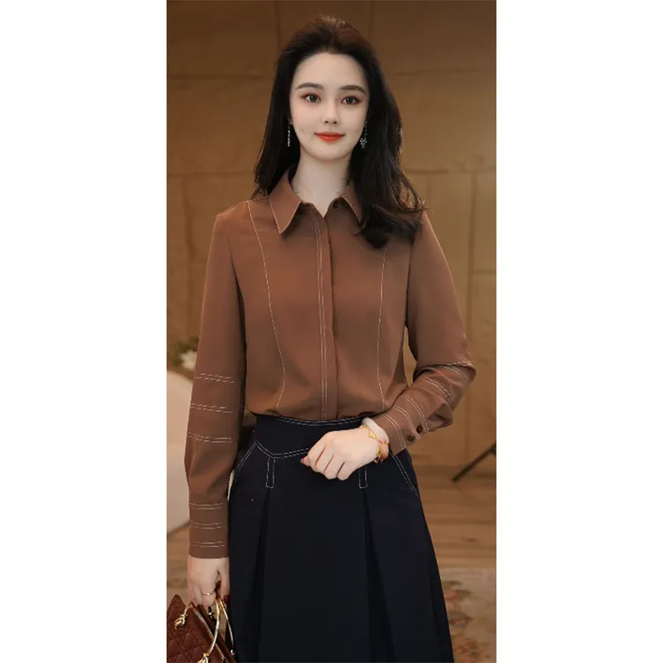 【小陈甄选】流光风曼贝衬衫女士高级显瘦8591574摩卡棕气质衬衣