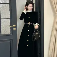 伞摆连衣裙黑色长裙优雅花边高腰显瘦连衣裙
