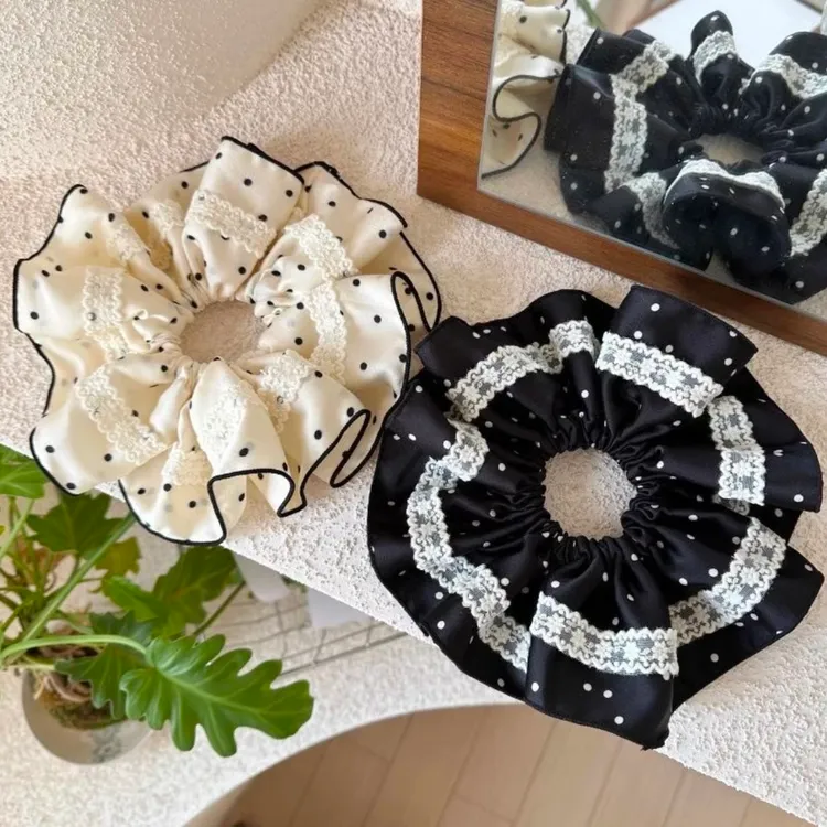 韩版小香风温柔蕾丝花边波点大肠发圈高级感缎面优雅气质头绳发绳