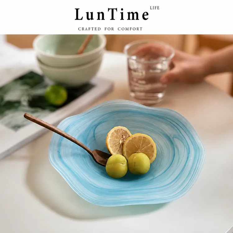 LunTime生活 创意仿琉璃花瓣轻奢高档颜值漂亮盘子水果盘家用套装