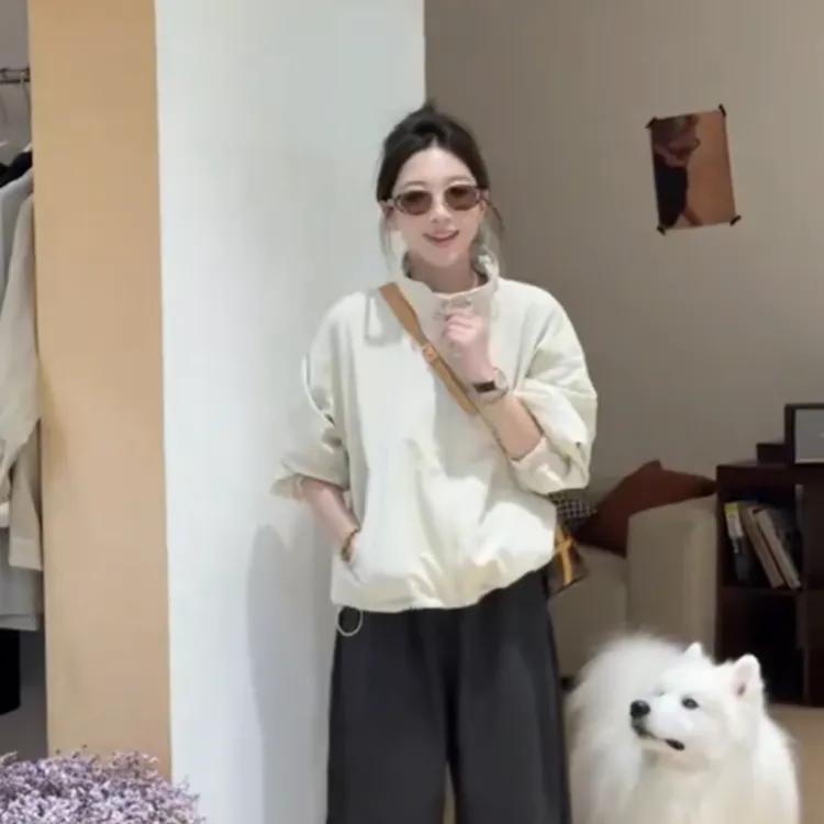 短款双拉链冲锋衣立领外套女秋季新款2025宽松显瘦小个子夹克上衣