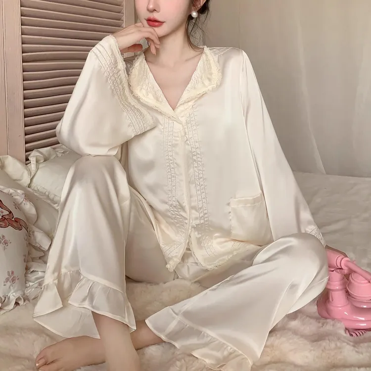 密汀巴灵甜美睡衣女舒适春秋款长袖法式宫廷风性感甜美夏天家居服