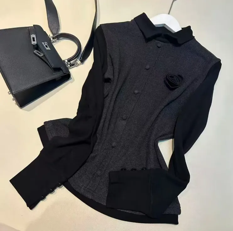 2095#冬季假二件双面绒翻领设计感百搭显瘦上衣（L~5XL 90~165斤）