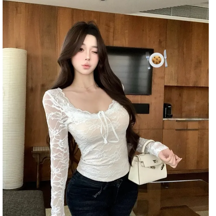 设计感收腰带立体蕾丝打底衫女纯欲内搭上衣Z 9548#