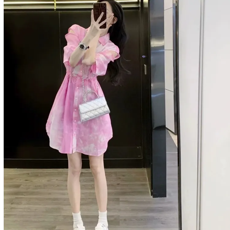 【现货】衬衫连衣裙女夏季法式甜美减龄收腰显瘦高级感小个子裙子