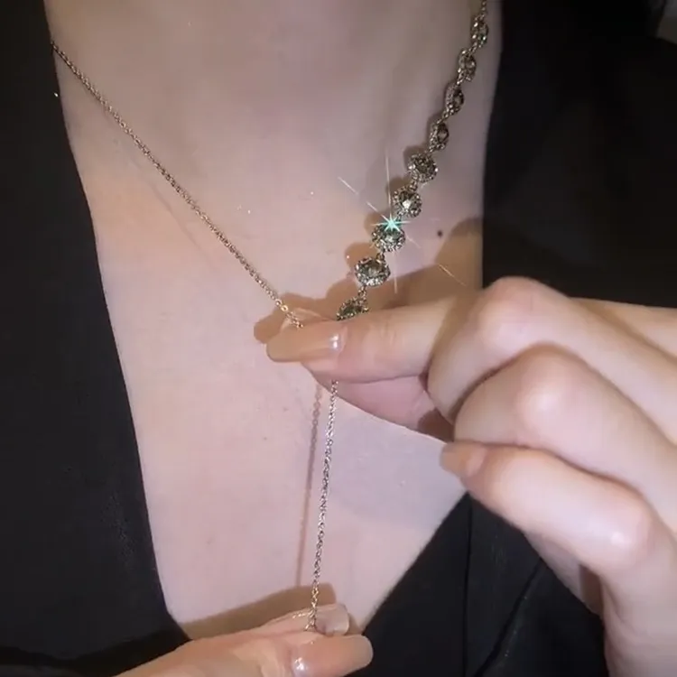 铜合金项链 中古vintage项链女小众设计锁骨链奢华抽拉可调节颈链