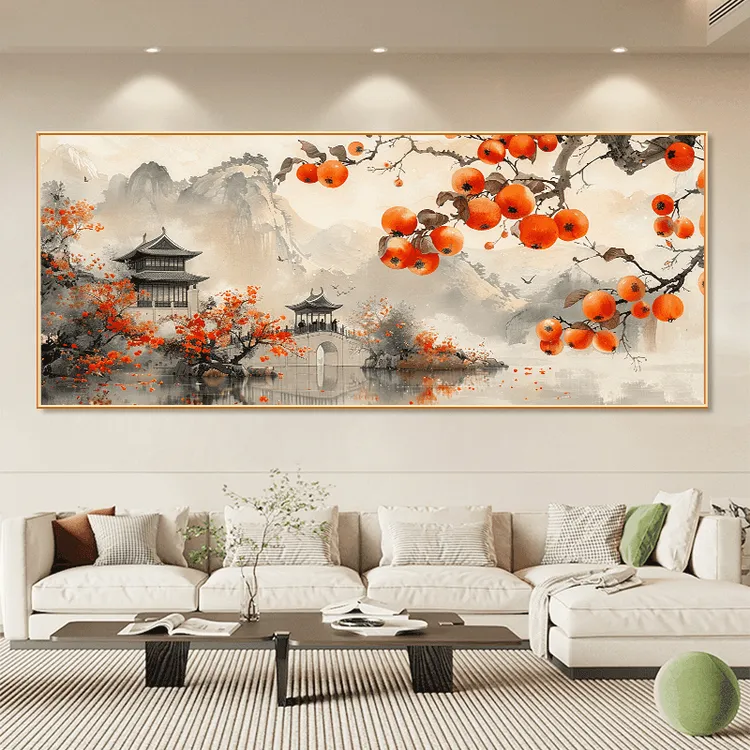 数字油画客厅柿柿如意石榴油彩画事事如意柿子画手绘装饰画山水画
