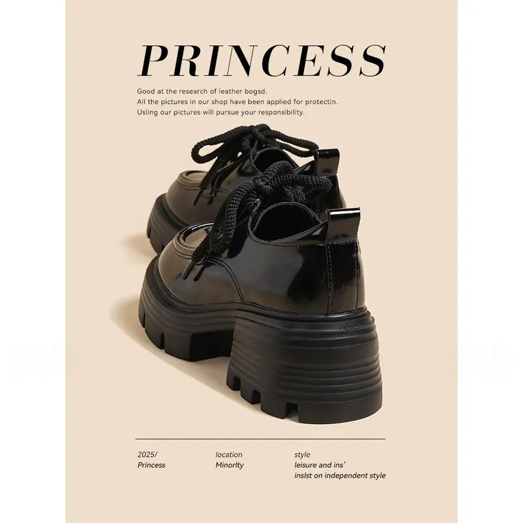 厚底乐福鞋女2025春秋新款百搭小个子松糕跟单鞋英伦风黑色小皮鞋