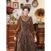 现货一生罗曼【天鹅古堡】法式秋冬新款女裙子气质A摆连衣裙L1555