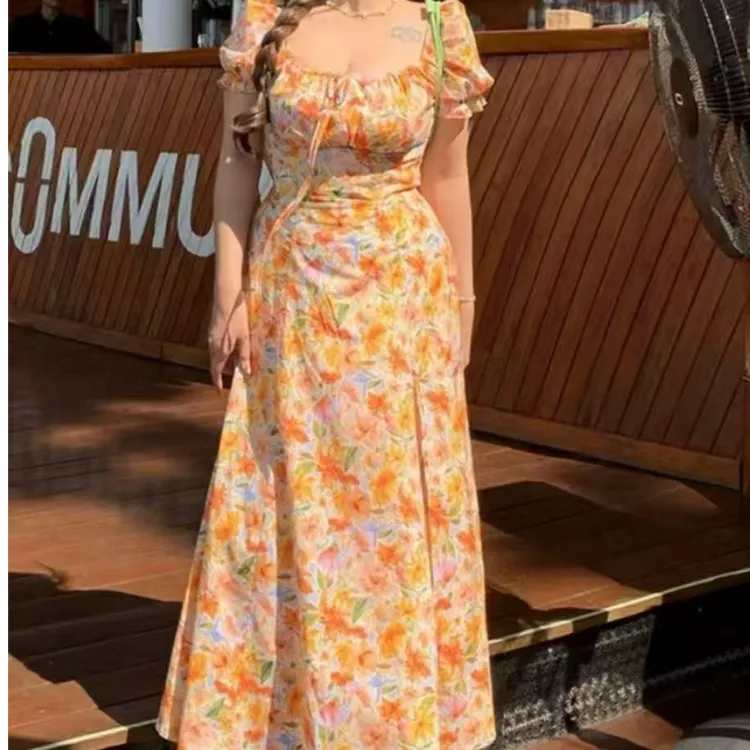 大码度假风碎花长99158短款99159