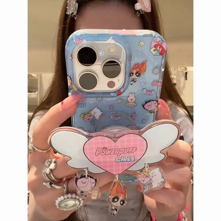 立体爱心翅膀苹果16手机壳小女警吊坠支架适用华为荣耀vivo小米15