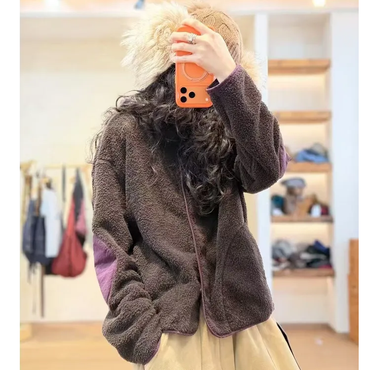 忆古朴拙撞色摇粒绒保暖短外套25717A