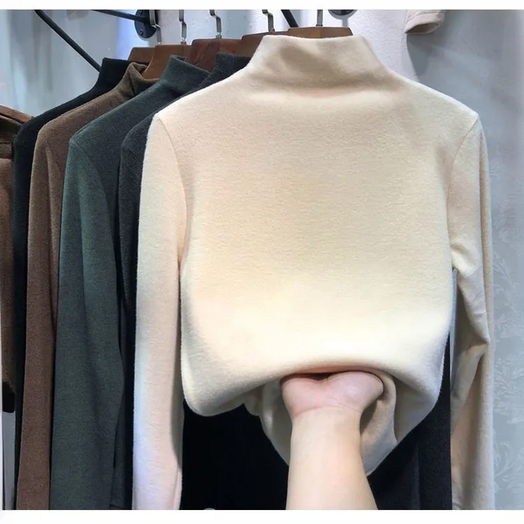秋冬大码女装双面德绒打底衫2025韩版新款半高领正肩内搭上衣潮