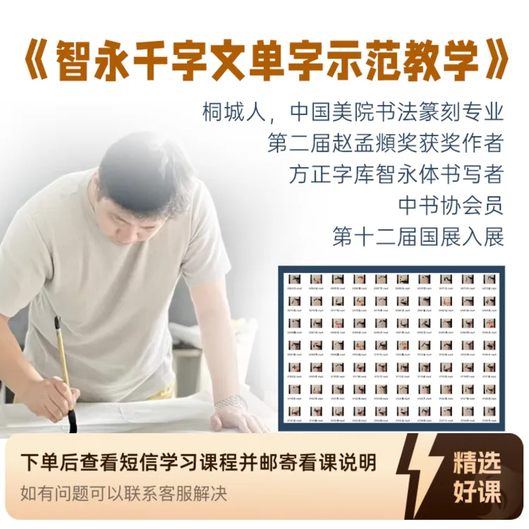 智永千字文单字书写示范视频（留意短信解锁课程）