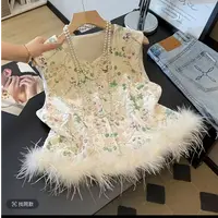 【桃妖定制】2025大码新中式下摆鸵鸟毛重工提花工艺马甲优雅显瘦