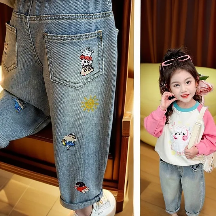 2025中小童款蜡笔小新卡通印花外穿可爱儿童女童裤子秋冬款