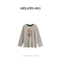 GELATO-811【美式早餐】条纹撞色百搭圆领长袖T恤91501