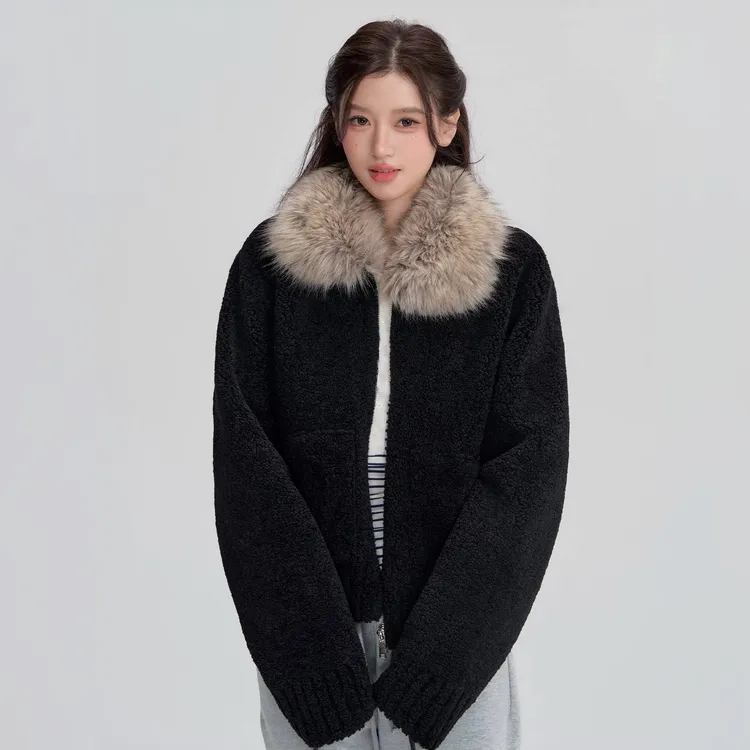 法式毛领外套女2025秋冬新款慵懒风高级感气质宽松百搭针织上衣潮