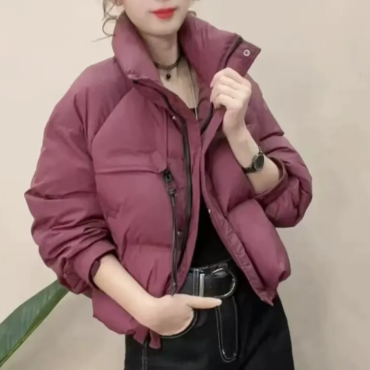 立领抽绳羽绒服女2025冬新款韩版时尚面包服保暖百搭短外套短款