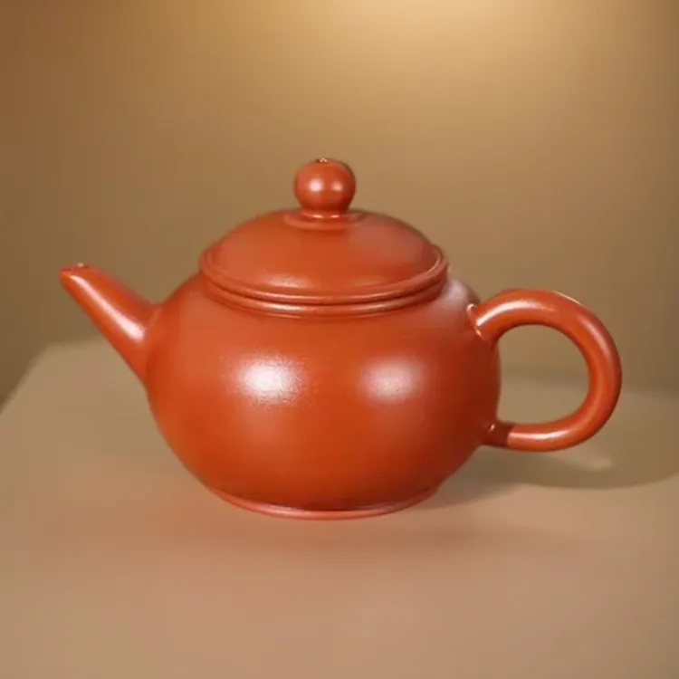 潮州紫砂朱泥茶壶手工壶小号水平壶潮州朱泥壶可断水容量130毫升
