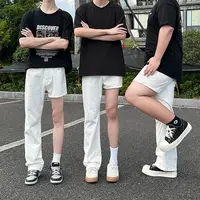 怪兽大码白色牛仔裤男士秋季腿粗屁股大显高显瘦裤子微喇直筒长裤