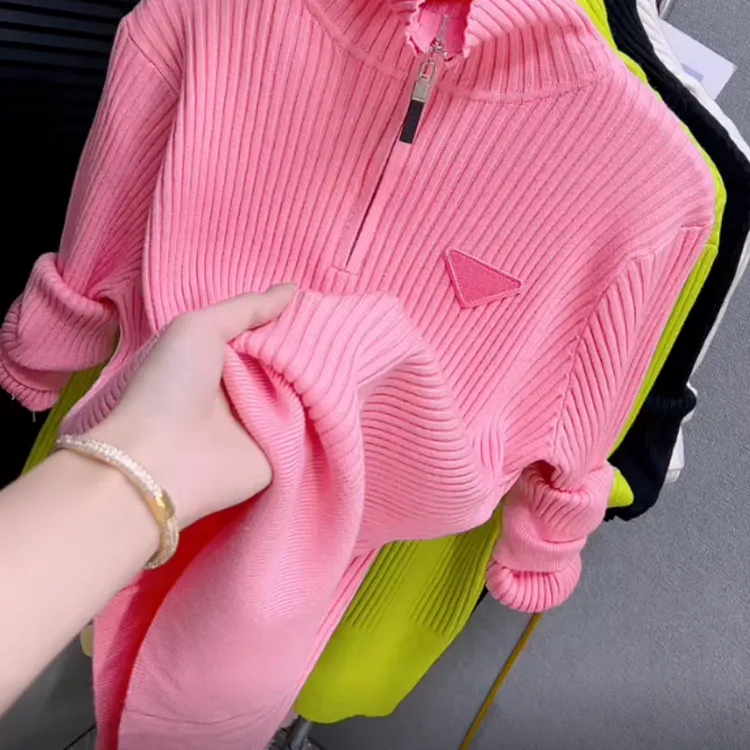 糖果色半拉链高领洋气针织打底衫女秋冬新款慵懒风时尚设计感上衣