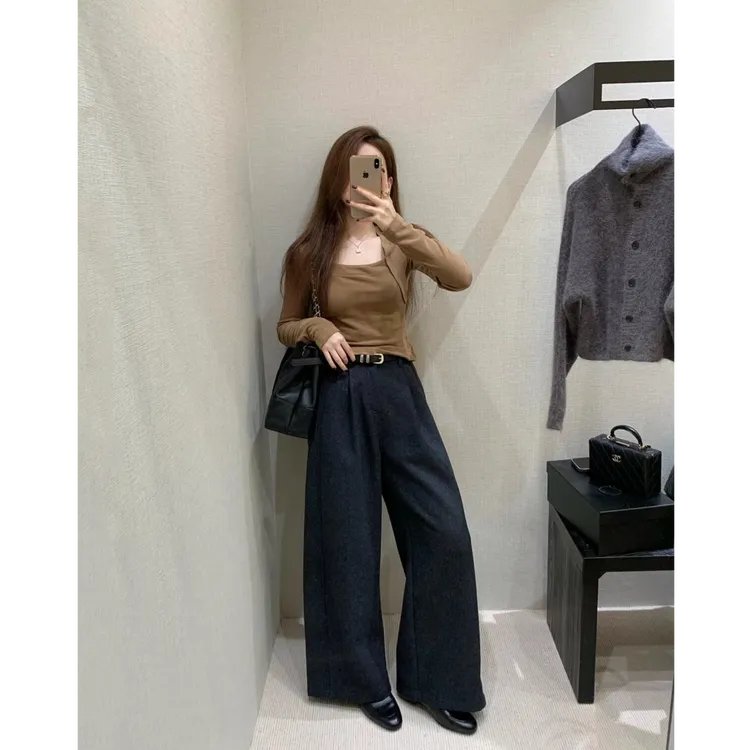 新款慵懒风套装女装冬季韩版气质德绒上衣搭配休闲裤两件套26440