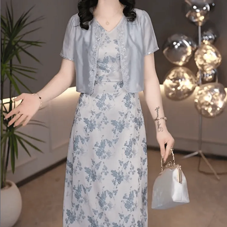  外衣+背心裙2025夏季新款时尚优雅温柔女神范气质修身收腰两件套