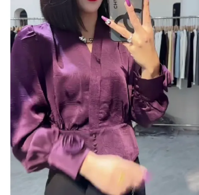 2025春季新款时尚女装网红气质爆款百搭洋气紫色上衣cx