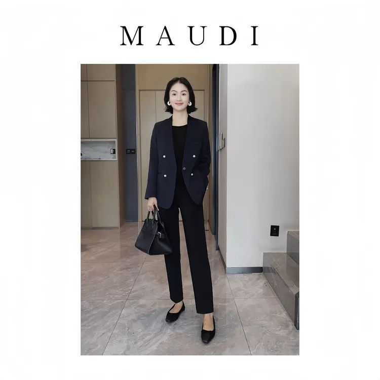 MAUDI高知佳人气质通勤百搭珍珠高级新款单扣小西装外套8198