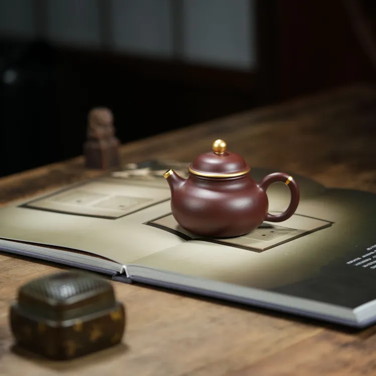 金砂阁【容天】工艺师描金丨150cc宜兴紫砂壶茶壶茶具D1047