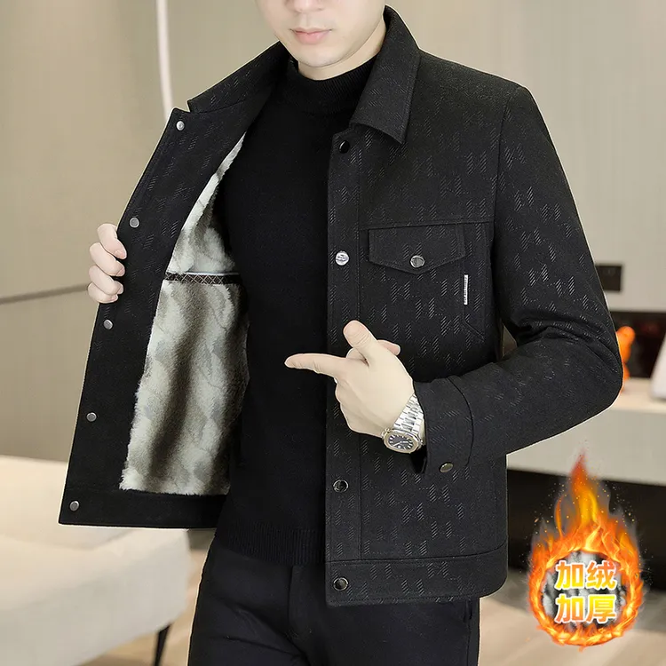 2025秋季男士时尚潮流翻领磨毛夹克百搭休闲商务修身外套603