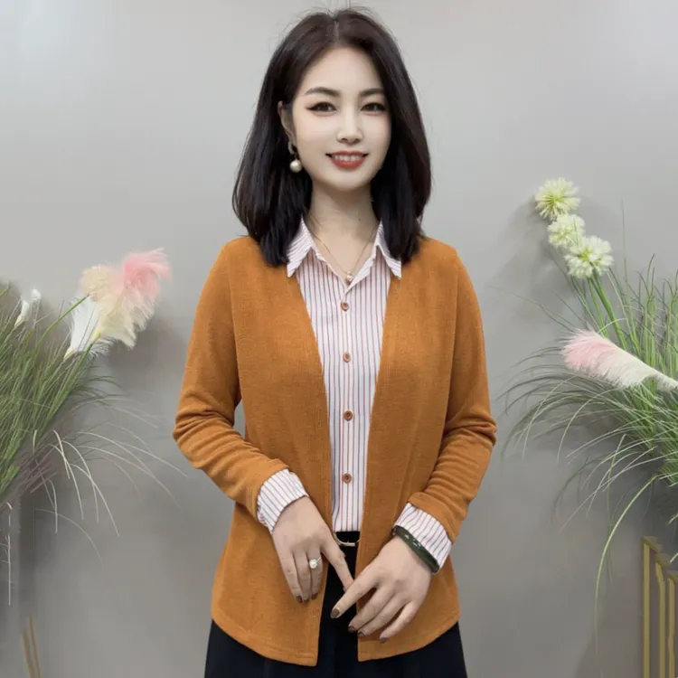 【KK】YLY89103秋季上新假两件条纹纯色款气质百搭衬衫