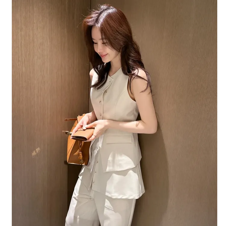 夏季新款时尚套装气质显瘦设计感洋气休闲百搭无袖上衣长裤套装