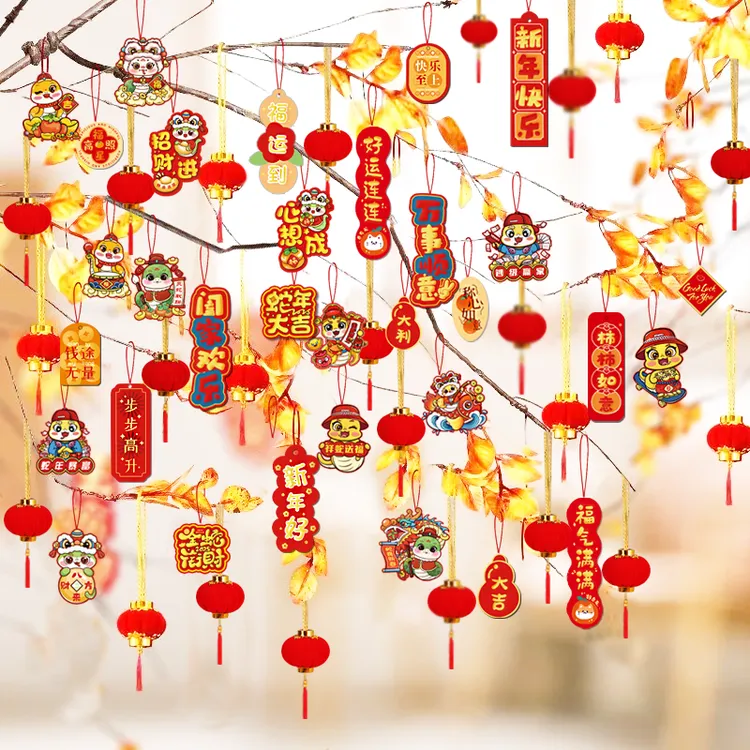 新年装饰挂件2026马年发财树上小挂饰盆景盆栽吊饰过年春节小灯笼