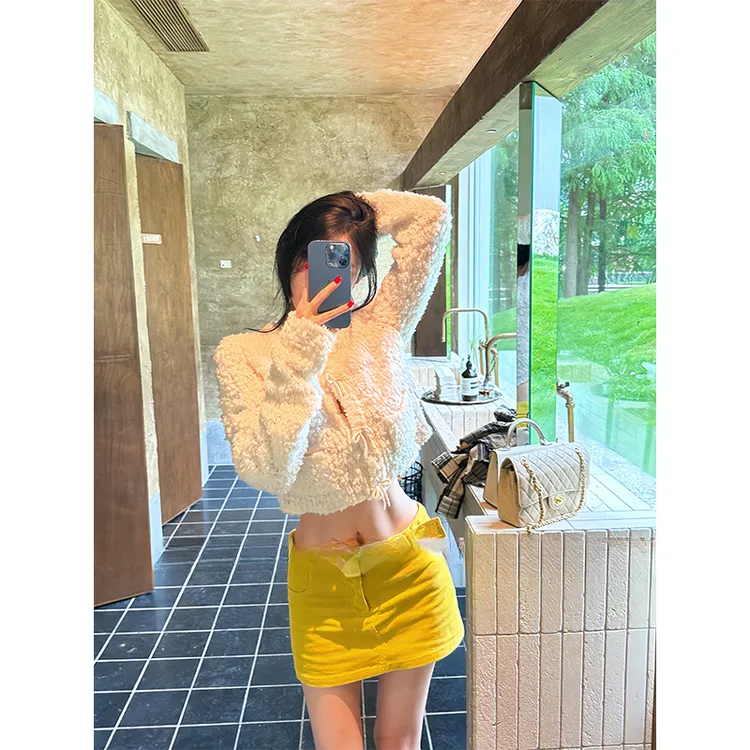 时尚套头短款毛衣小个子早秋穿搭设计感针织衫上衣显瘦高腰半身裙