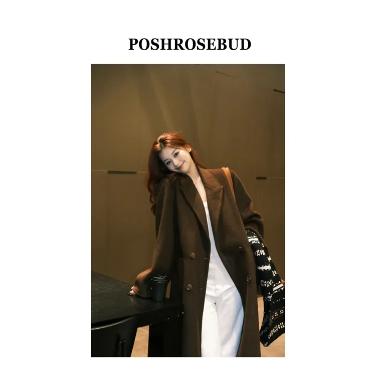 显瘦百搭经典秋冬时尚长款羊毛大衣小个子毛呢外套直下摆长袖2598