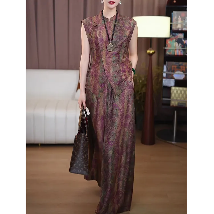 时尚民族风套装女2025夏新款文艺国风气质宽松显瘦马甲上衣+长裤