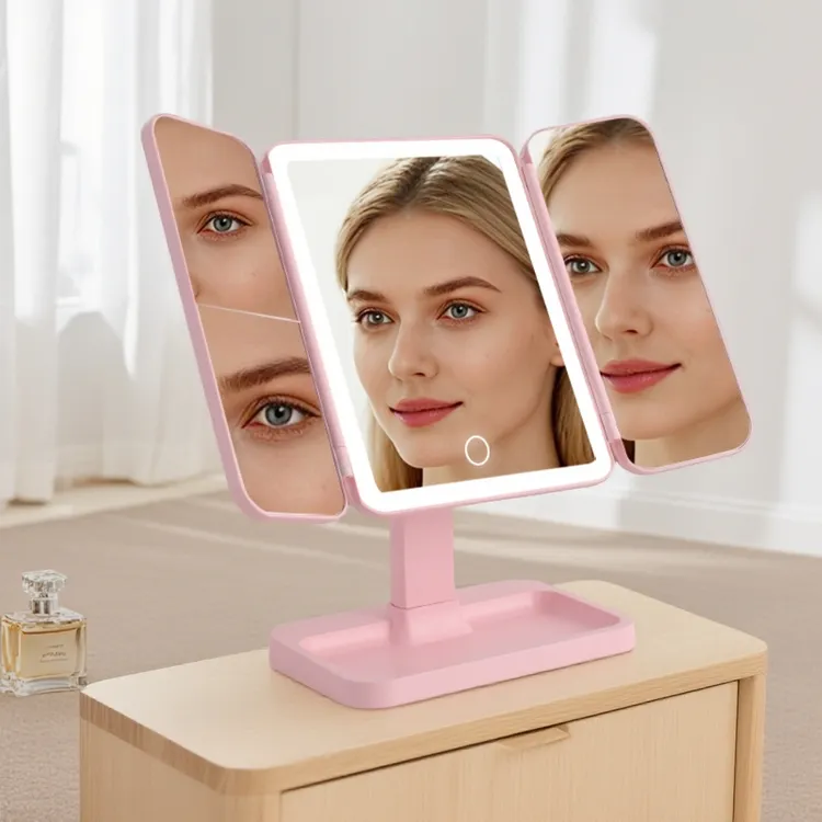 韩式led桌面双开门美妆镜卧室化妆镜带补光灯