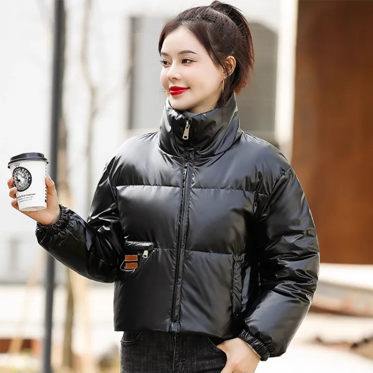 亮面小个子羽绒服女短款立领2025年免洗洋气冬季显瘦显高羽绒外套
