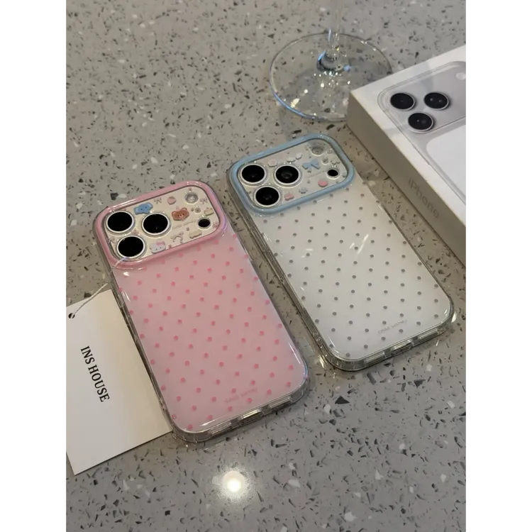 ins满屏纯色波点小熊IMD双层手机壳适用于iPhone17promax包相机键